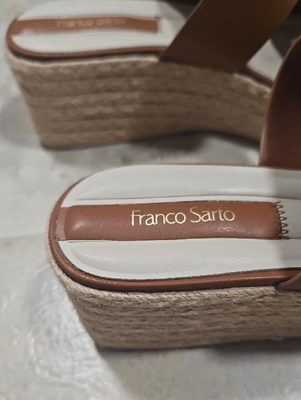 Franco Sarto Tan Brown Leather Double-Band Espadrille Wedges